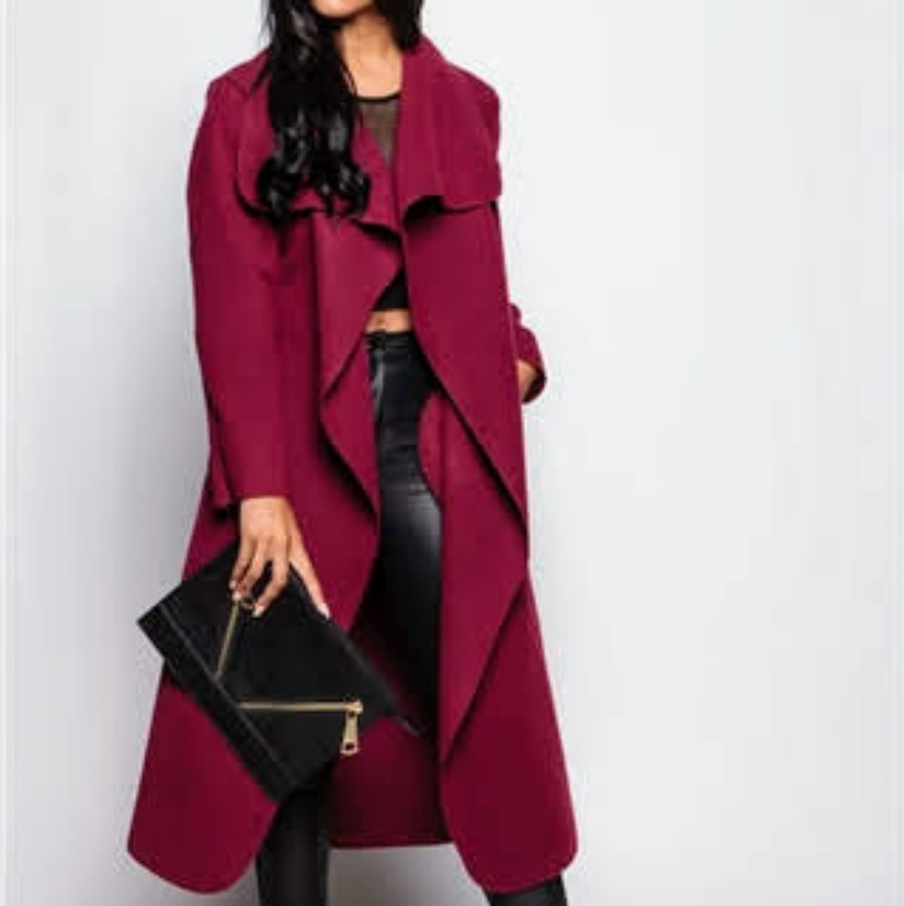Light Trench w/tie, WINE/BURGUNDY